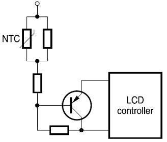 Temperaturausgleichsstromkreis von LCD-Flüssigkristallanzeigen unter Verwendung NTC-Thermistors als Temperaturfühler