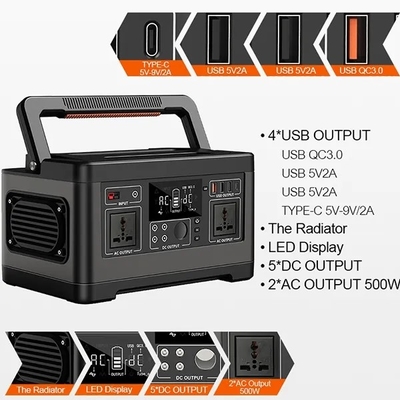 500W Großkapazität Portable Outdoor Power Station Batterie 520Wh