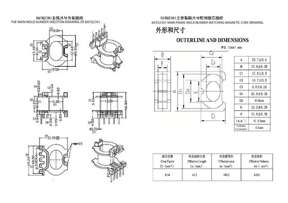 BATQ2301 ATQ23.7 Vertikaler einseitiger 5+2-Zentrumspinne-Stromverteiltransformator mit hoher Frequenz