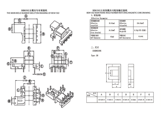 BEM1502 EM15 Horizontale, erweiterte PIN4+2+2 Stromverteilungsleitung Transformator